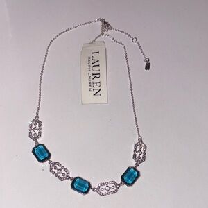 Lauren Ralph Lauren Silver Necklace with Blue Gems